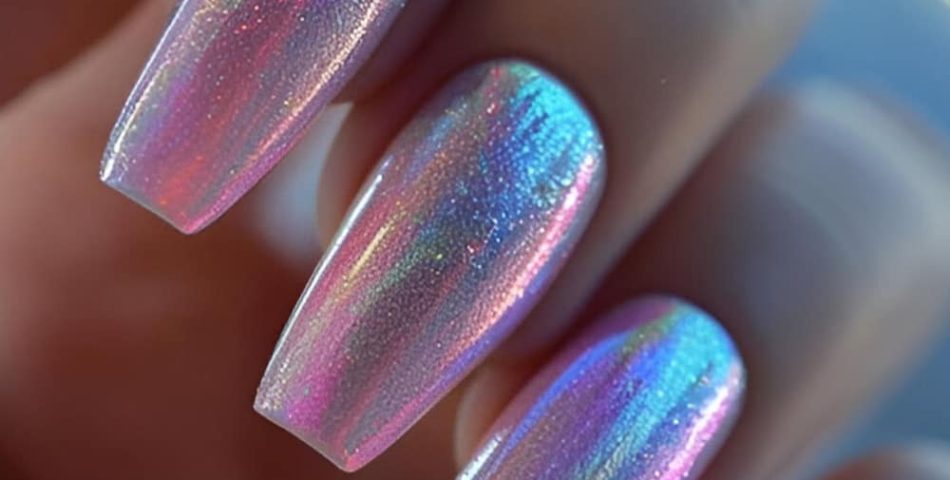 Holographic Nails Rainbow Reflections