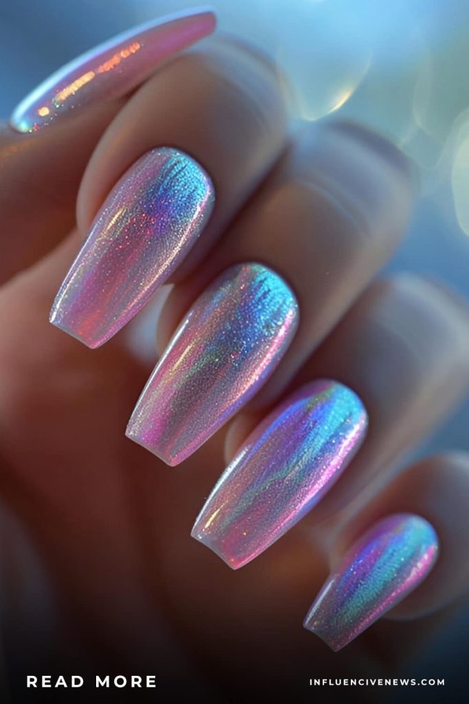 Holographic Nails Rainbow Reflections