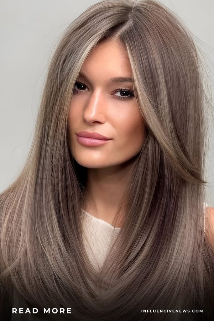 Mushroom Bronde With Curtain Bangs