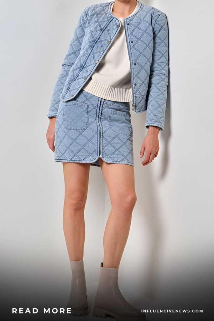 Quilted Jacket with Denim Skirt
