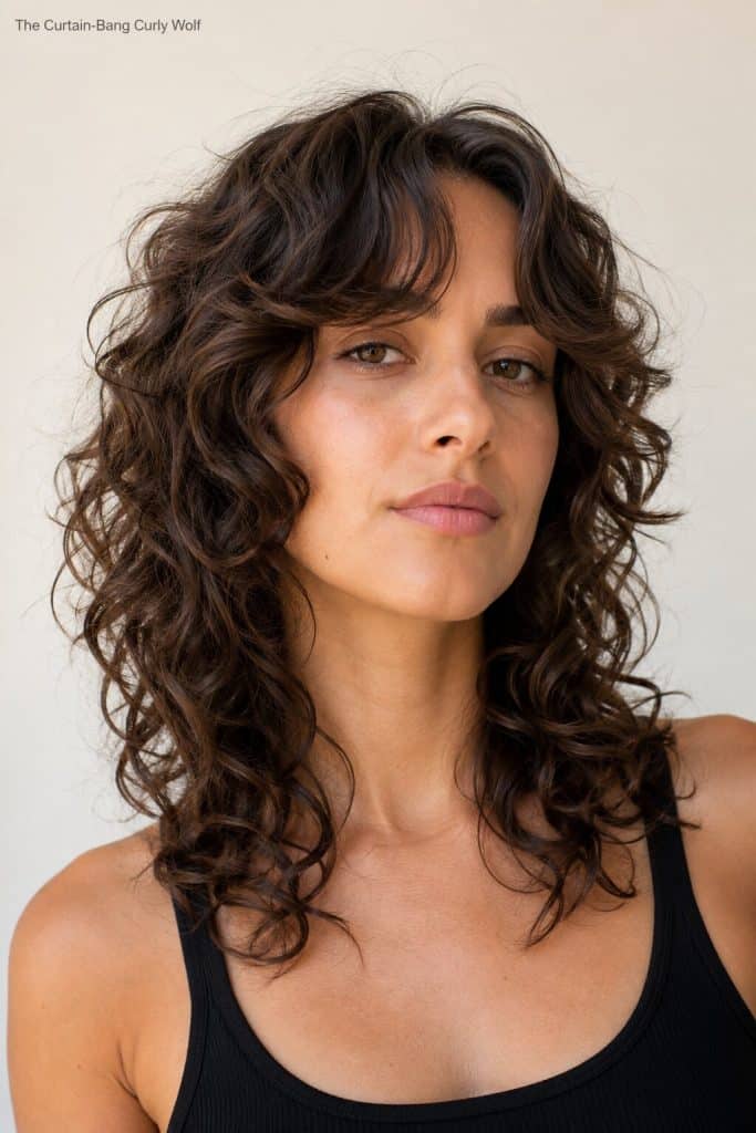long curls with crown lift for round faces