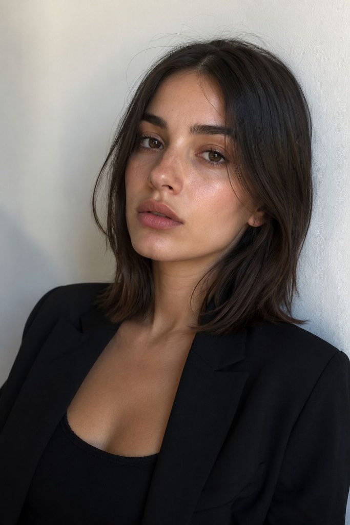 The Long Angled Lob — low maintenance haircut for round faces