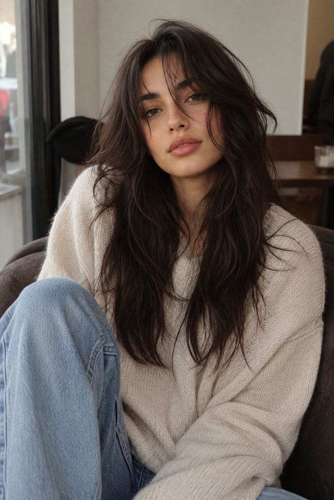 Long Wolf with Curtain Bangs — wolf cut for long hair