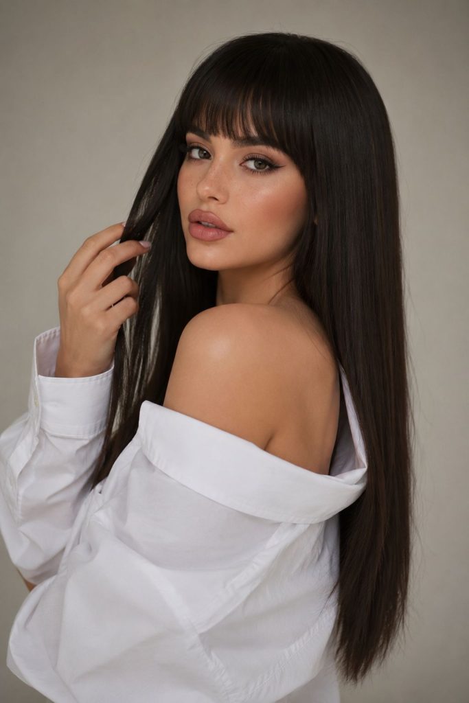Curtain Bangs with Long Layers — low maintenance haircut for thick hair