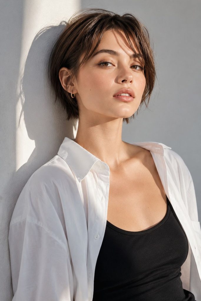 The Volume-Top Pixie — low maintenance haircut for thin hair