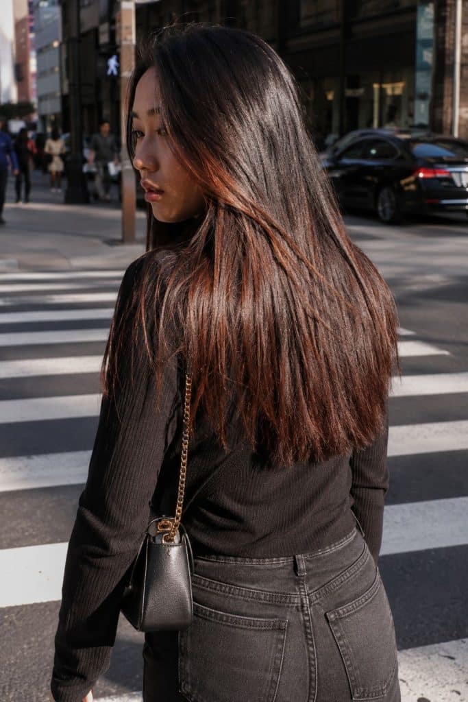 08 cinnamon balayage black hair