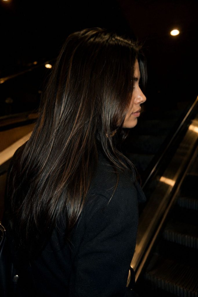 Espresso brown hair with subtle dimension fall color