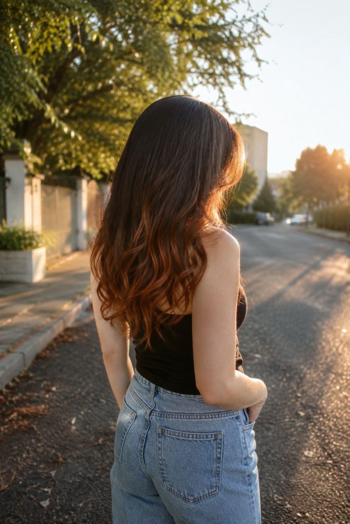 R12 auburn balayage dark brown